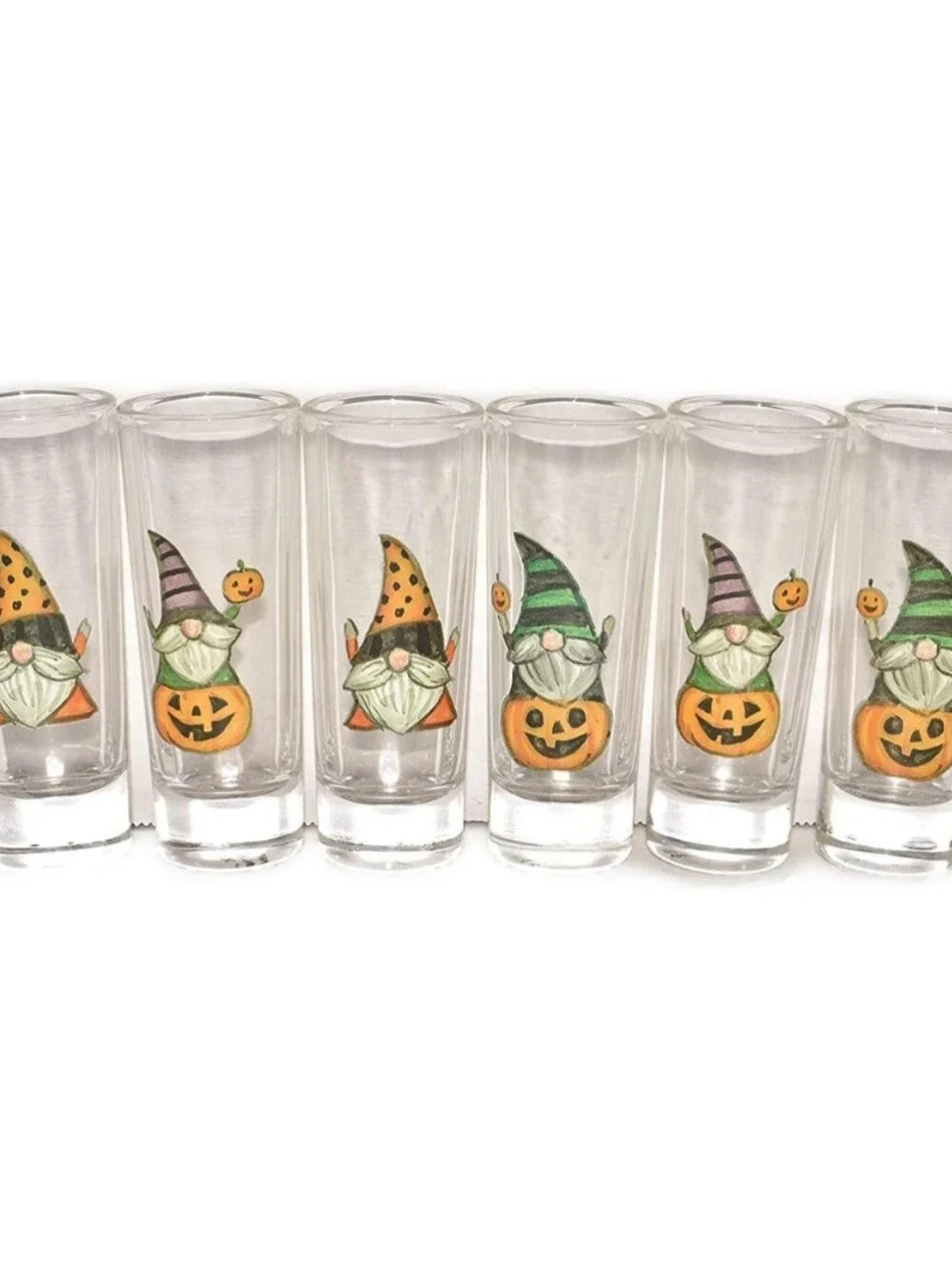 NIB Halloween Wizard Gnomes & Pumpkins 4oz Tall Shot Shooter Glasses - Set of 6